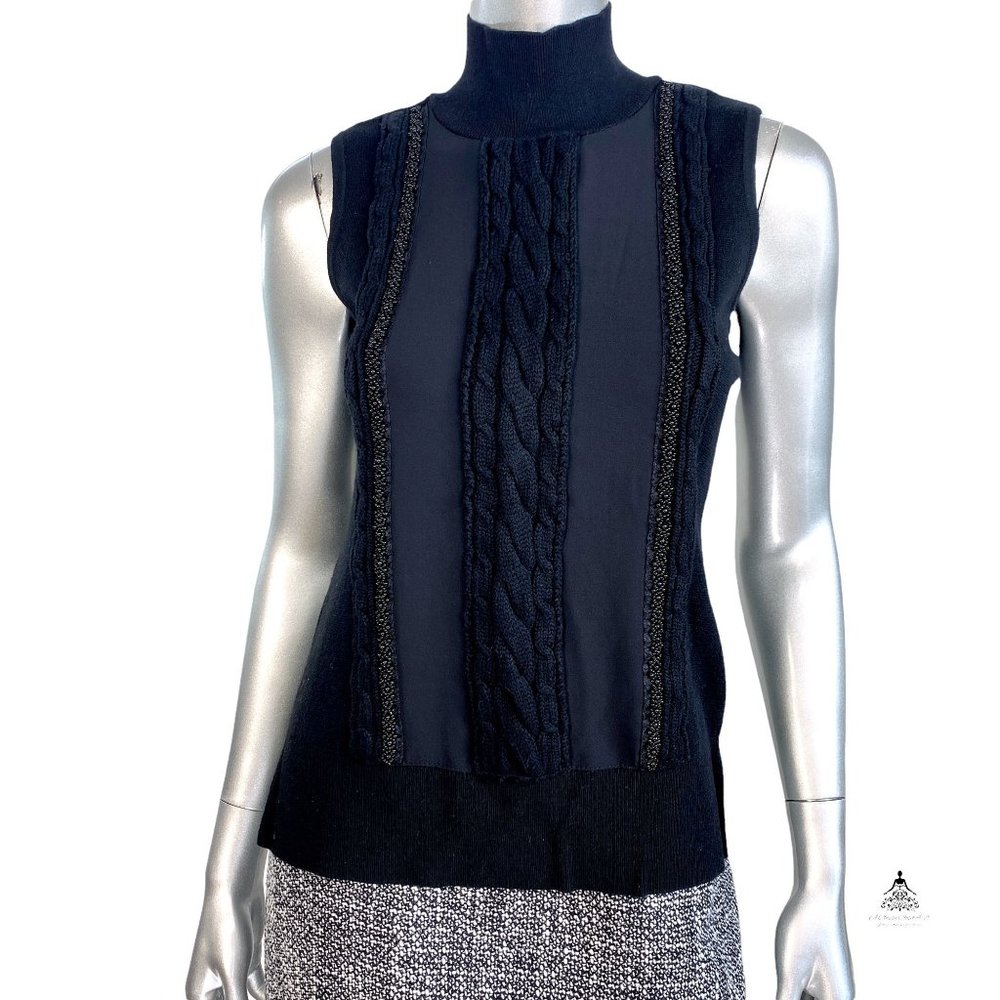 WHBM Black Beaded Sleeveless Mock Neck XS - Picture 1 of 5
